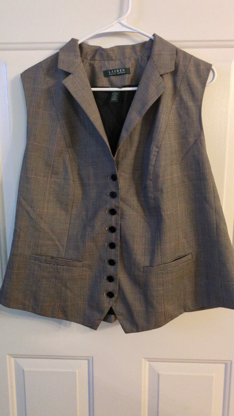 Lauren Ralph Lauren Women's Gray Plaid Button Down Vest Plus 18W Wool, Vintage
